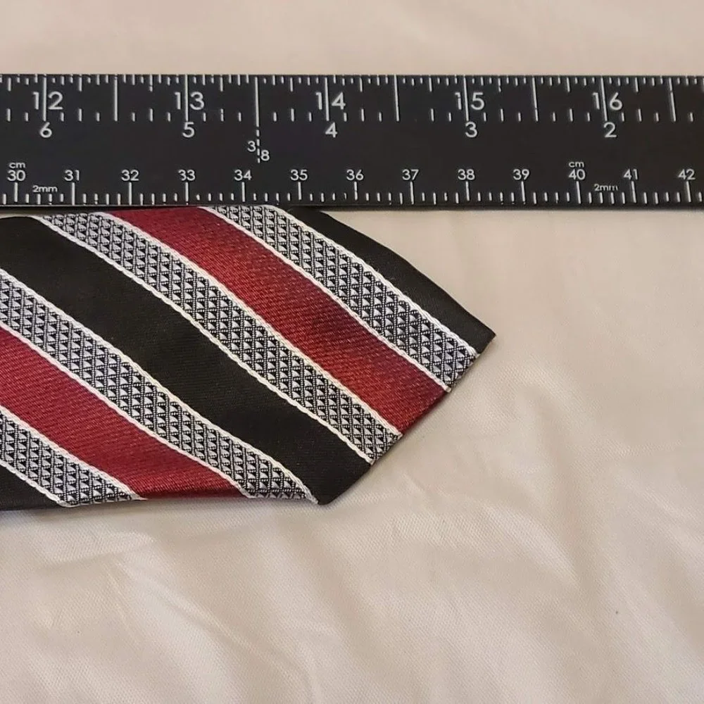 George Boys Clip On Tie Black Gray Red Striped 15